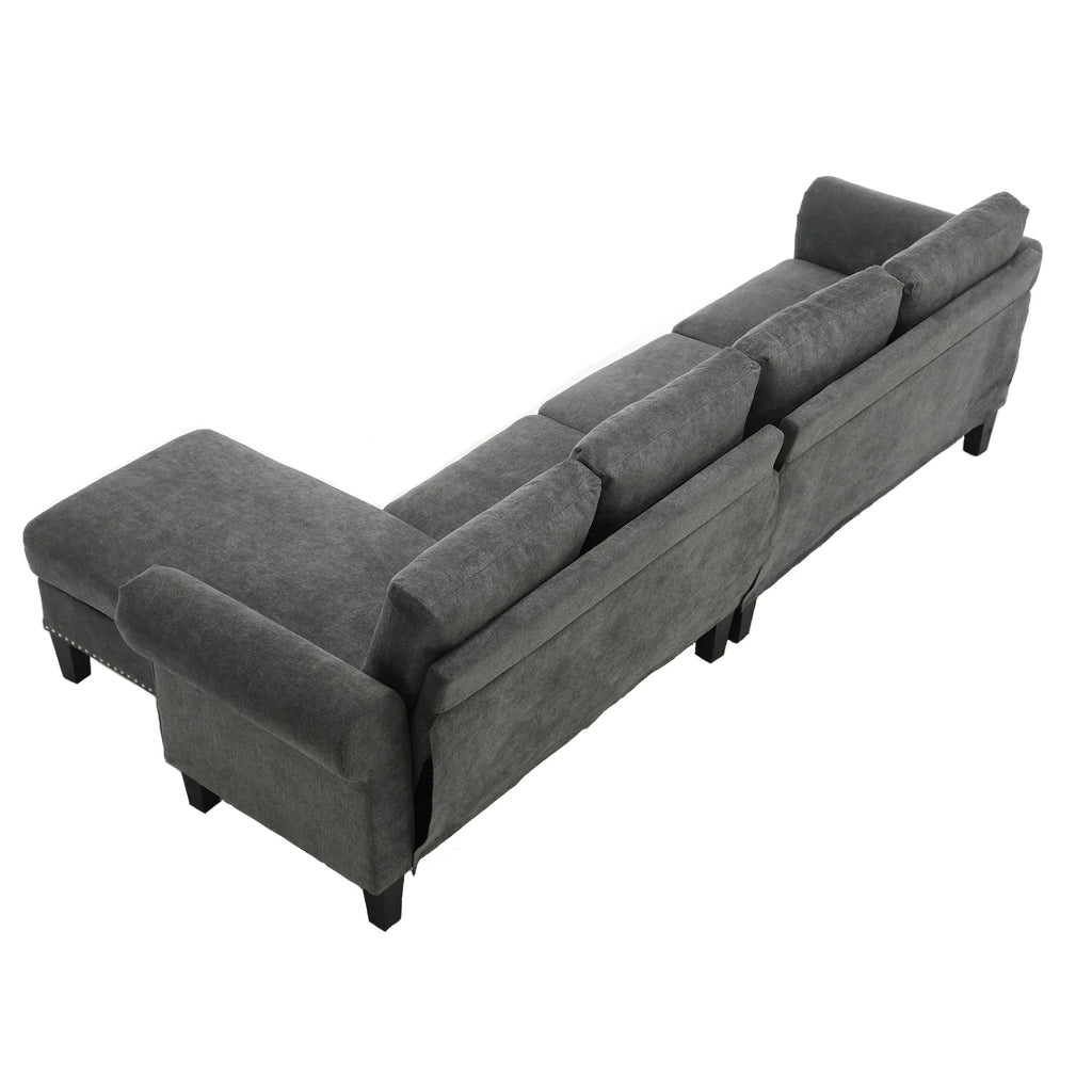 Convertible L-Shaped Sectional Sofa with Storage | 4-Seat Modern Linen Fabric Couch in Gray Next Gen Luxe Solutions