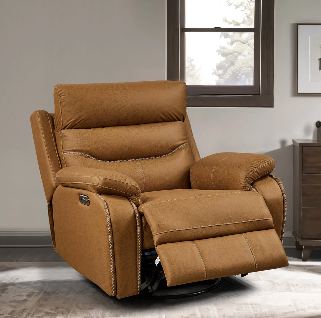 Liyasi Dual OKIN Motor Power Swivel Rocker Recliner Chair | 240° Swivel, Infinite Position, Power Headrest, USB Charging, 330 lb – Yellow Brown Next Gen Luxe Solutions