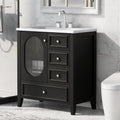 30" Bathroom Vanity with Sink – 3 Drawers, Moru Glass Door, Solid Wood & MDF, Ceramic Sink, Black – Freestanding Next Gen Luxe Solutions