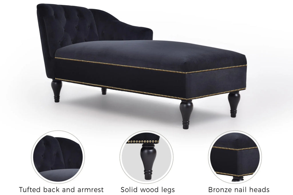 58 Inch Velvet Lounge Chair Button Tufted Right Arm Chaise with Nailhead Decoration Next Gen Luxe Solutions