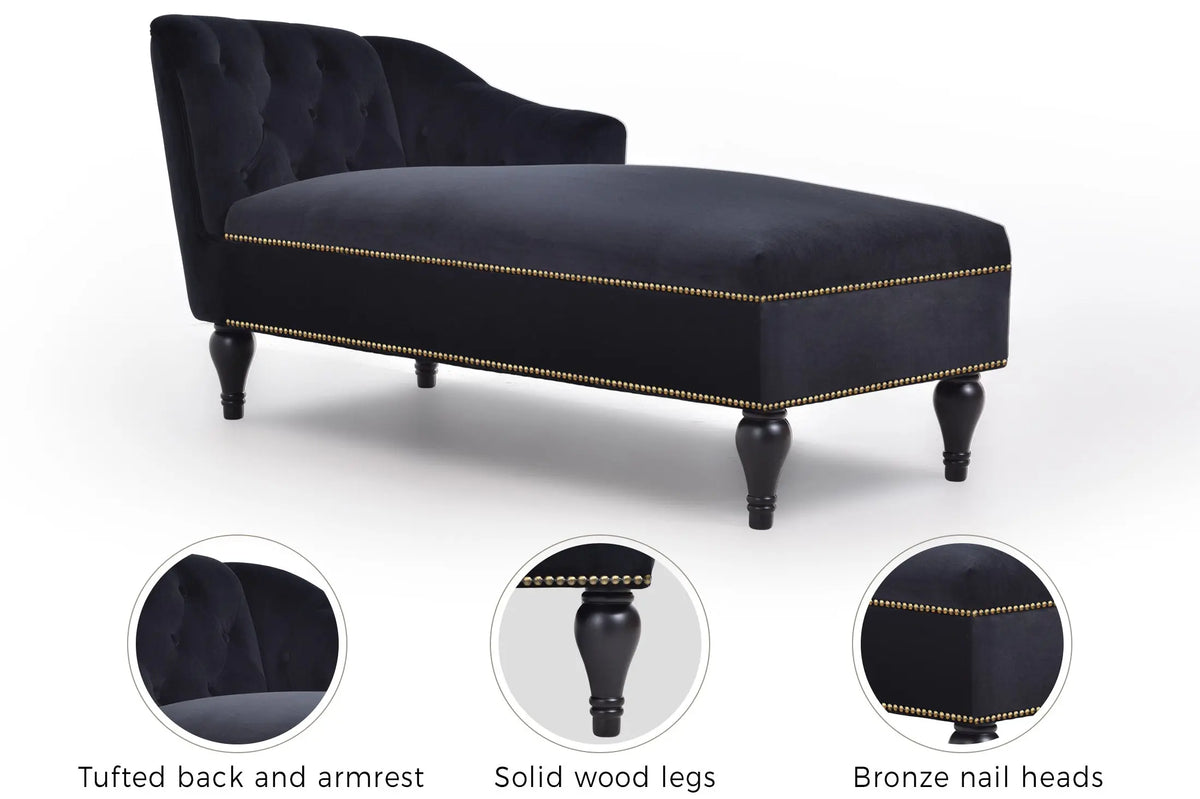 58 Inch Velvet Lounge Chair Button Tufted Right Arm Chaise with Nailhead Decoration Next Gen Luxe Solutions