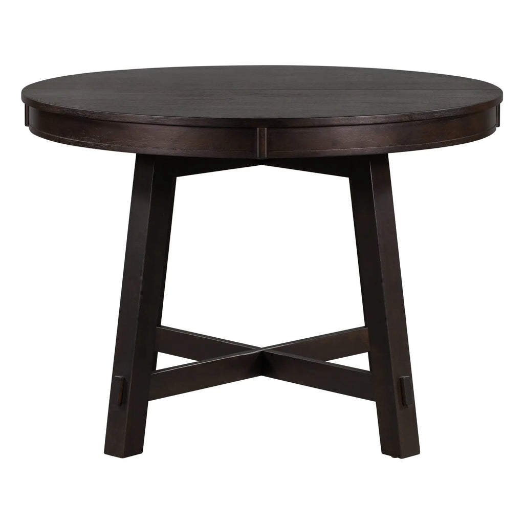 TREXM Farmhouse Round Extendable Dining Table with 16" Leaf – Espresso Wood Kitchen Table Next Gen Luxe Solutions