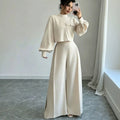Women's Solid Color Wide Leg Pants 2-Piece Set | Mock Neck Long Sleeve Top + Pants, Korean Style – 5 Colors, S–XXL Next Gen Luxe Solutions