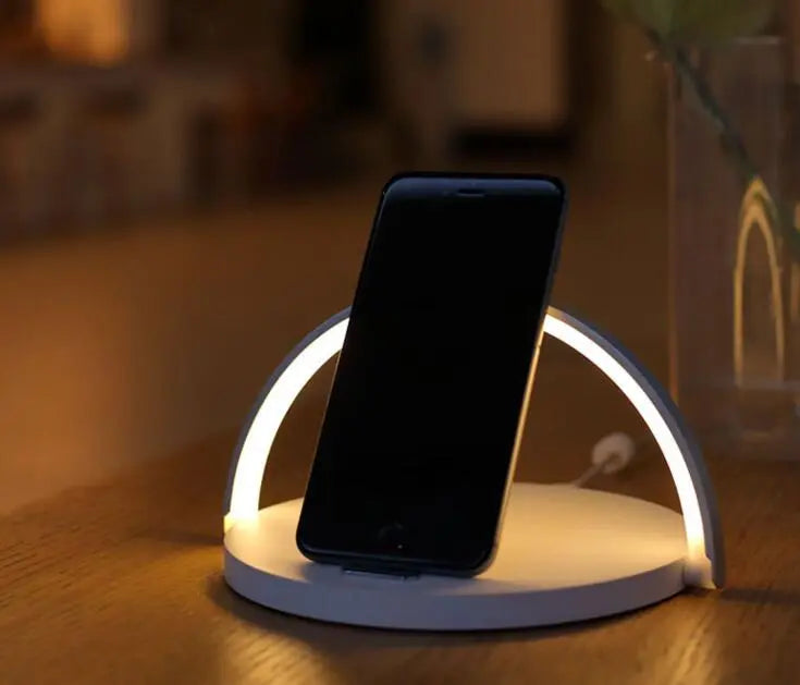 Wooden Qi Wireless Charger Nightlight Lamp Stand | 10W Fast Charge for Samsung, Xiaomi & Qi Devices Next Gen Luxe Solutions