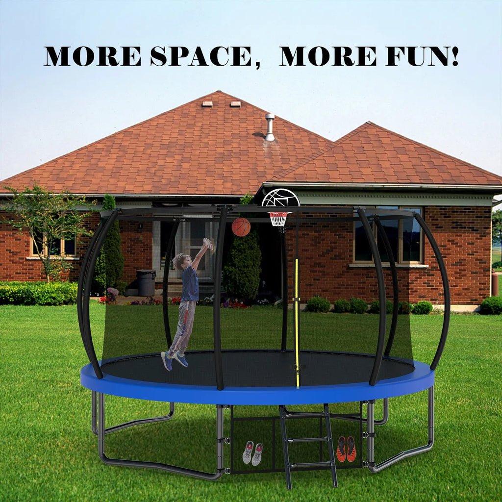 12FT Recreational Kids Trampoline with Safety Enclosure Net & Ladder – Outdoor Next Gen Luxe Solutions