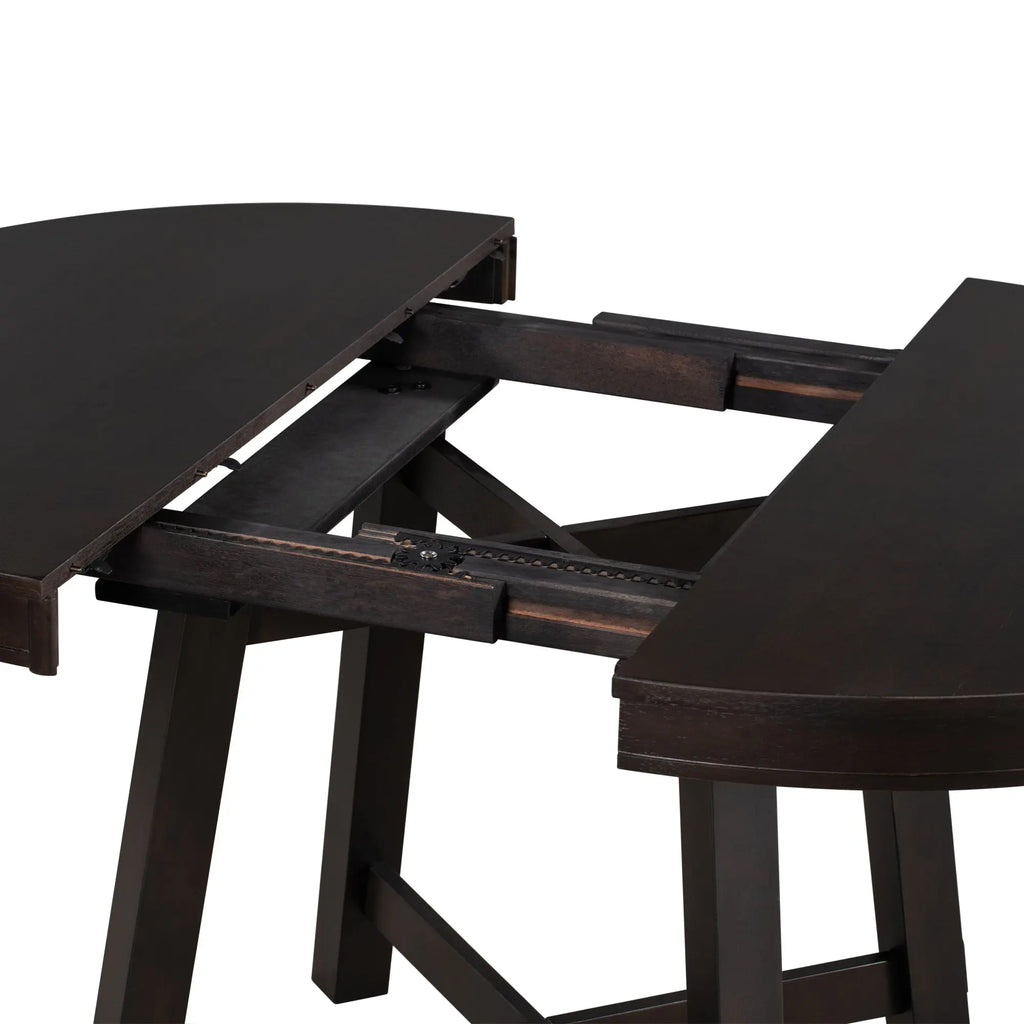 TREXM Farmhouse Round Extendable Dining Table with 16" Leaf – Espresso Wood Kitchen Table Next Gen Luxe Solutions