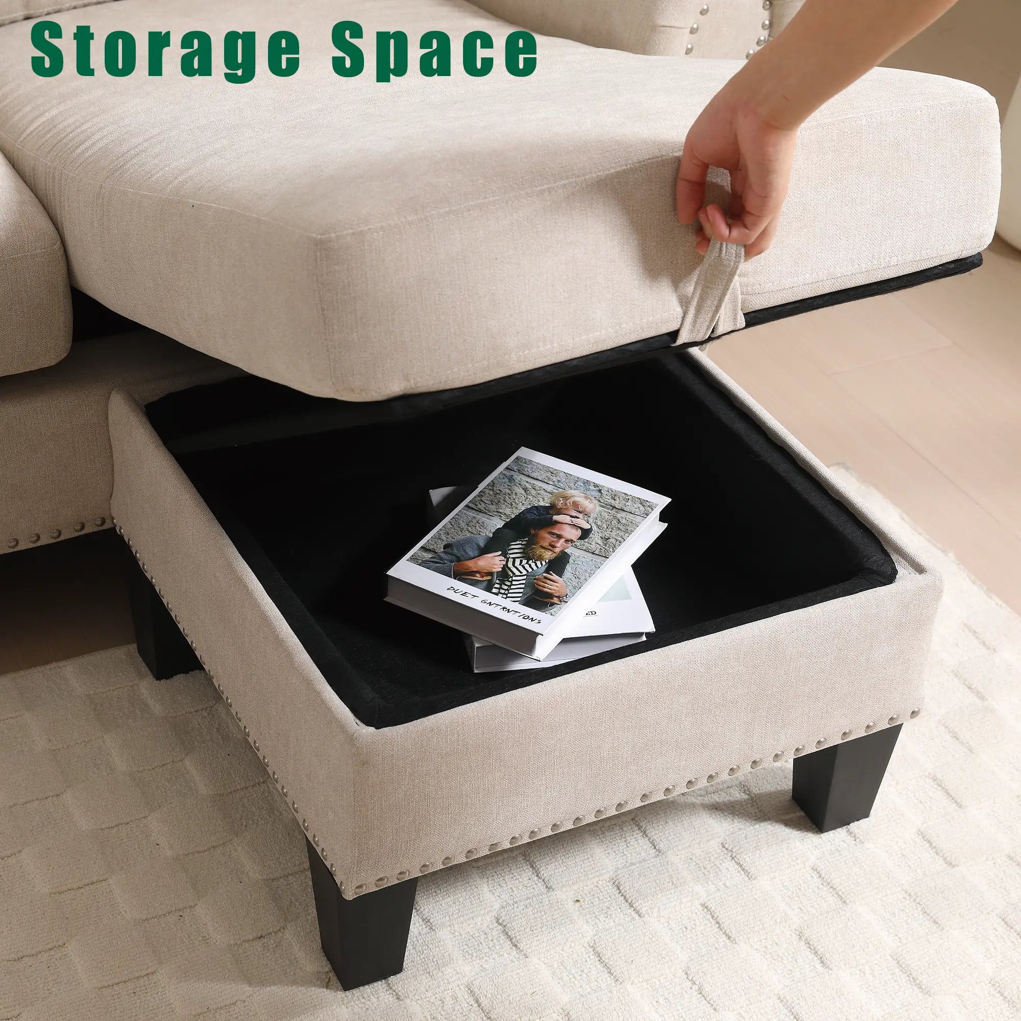 Convertible L-Shaped Sectional Sofa with Storage | 4-Seat Modern Linen Fabric Couch in Beige Next Gen Luxe Solutions