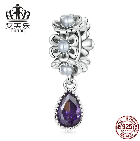 S925 Sterling Silver Purple Zircon Water Drop Flower Charm Next Gen Luxe Solutions