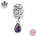 S925 Sterling Silver Purple Zircon Water Drop Flower Charm Next Gen Luxe Solutions