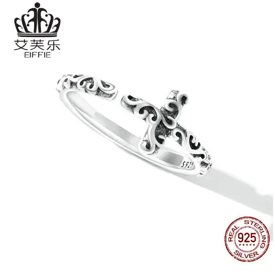 S925 Sterling Silver Retro Cross Open Ring Next Gen Luxe Solutions