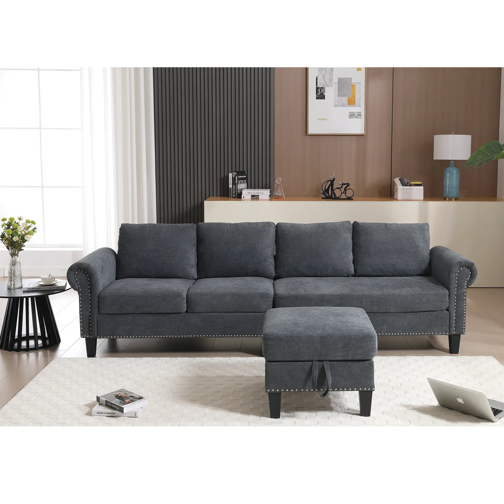 Convertible L-Shaped Sectional Sofa with Storage | 4-Seat Modern Linen Fabric Couch in Gray Next Gen Luxe Solutions