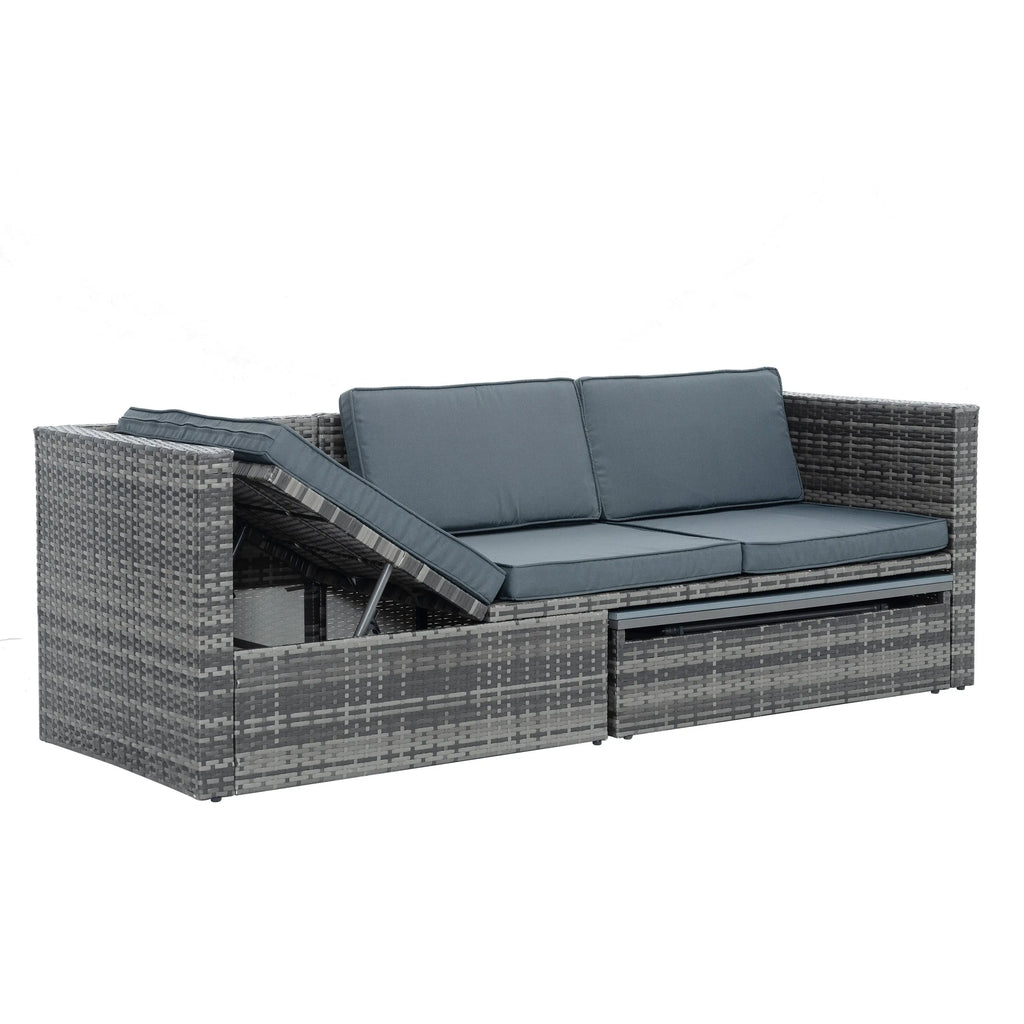 5-Piece Outdoor PE Wicker Patio Furniture Set | Sofa, 3 Ottomans & Lift-Top Coffee Table Next Gen Luxe Solutions