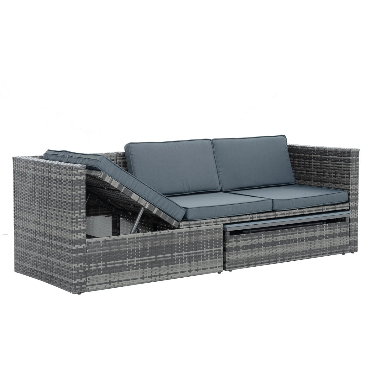 5-Piece Outdoor PE Wicker Patio Furniture Set | Sofa, 3 Ottomans & Lift-Top Coffee Table Next Gen Luxe Solutions