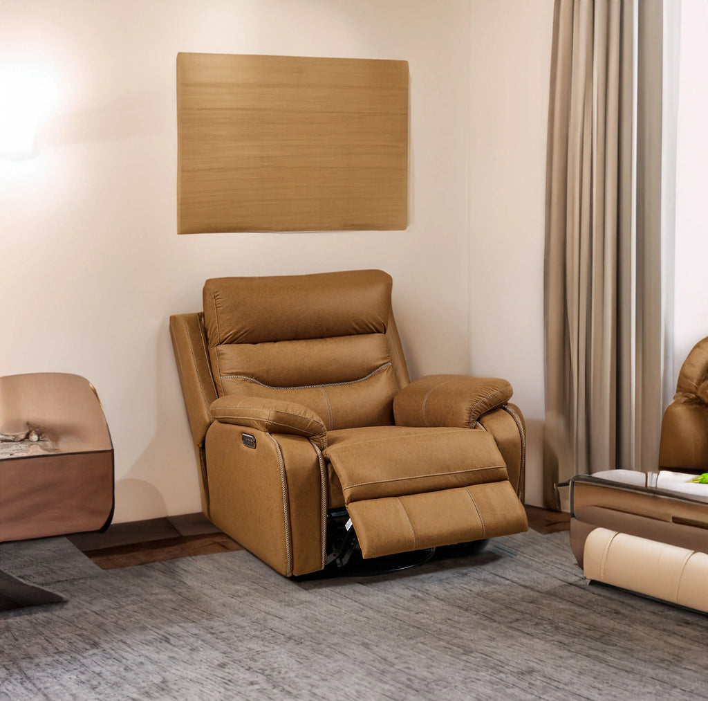 Liyasi Dual OKIN Motor Power Swivel Rocker Recliner Chair | 240° Swivel, Infinite Position, Power Headrest, USB Charging, 330 lb – Yellow Brown Next Gen Luxe Solutions