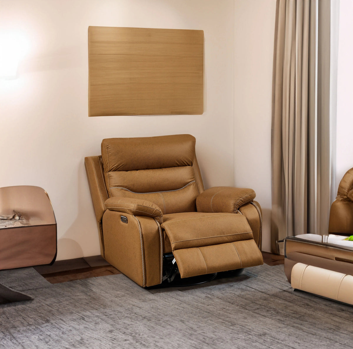 Liyasi Dual OKIN Motor Power Swivel Rocker Recliner Chair | 240° Swivel, Infinite Position, Power Headrest, USB Charging, 330 lb – Yellow Brown Next Gen Luxe Solutions